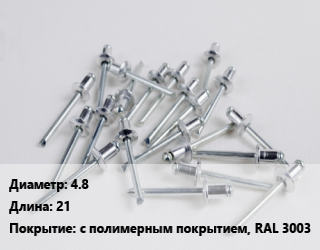 Заклепка 4.8х21 с полимерным покрытием, RAL 3003, упаковка 1000 шт цена от 1526 Тг / шт, где купить, условия доставки в Актау и Мангистауской области